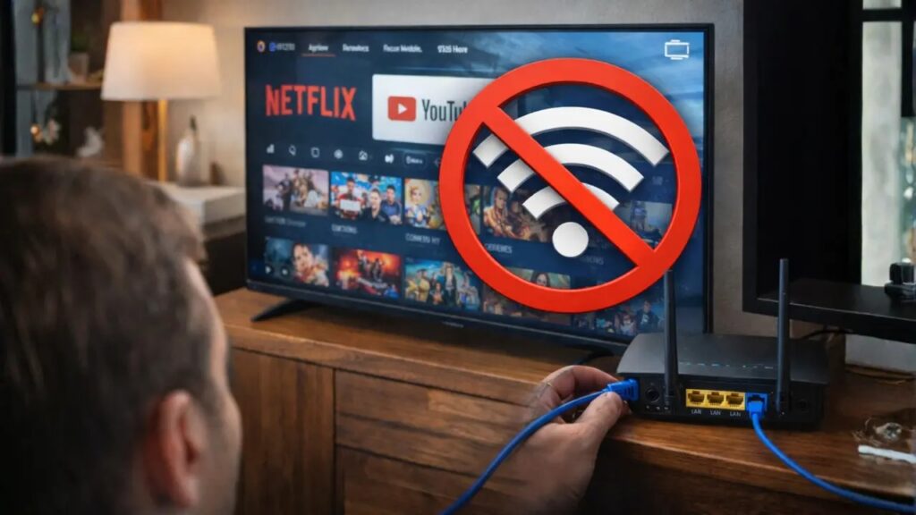 Si tu Smart TV se corta al ver series o películas en streaming, lo más eficaz es dejar de usar el WiFi. Al hacerlo mejorarás la estabilidad y también la calidad de imagen.
