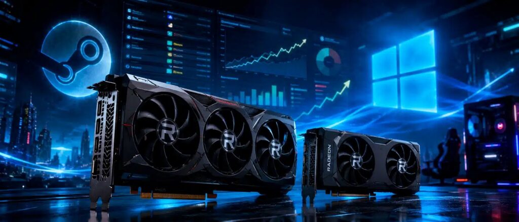 Las Radeon RX 9070 XT y 9060 XT aparecen en la encuesta de hardware de Steam; Windows 11 sigue ganando cuota