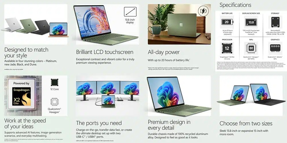 Microsoft Surface Laptop 8 con Snapdragon X2: especificaciones, colores y fecha de lanzamiento filtradas