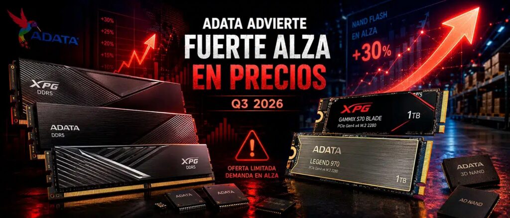 ADATA avisa: la RAM será hasta un 30% más cara y los SSD hasta un 40% durante este trimestre