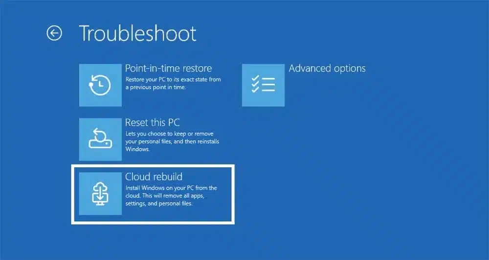 Cloud Rebuild, nueva función de recuperación que permite reinstalar Windows 11 desde la nube
